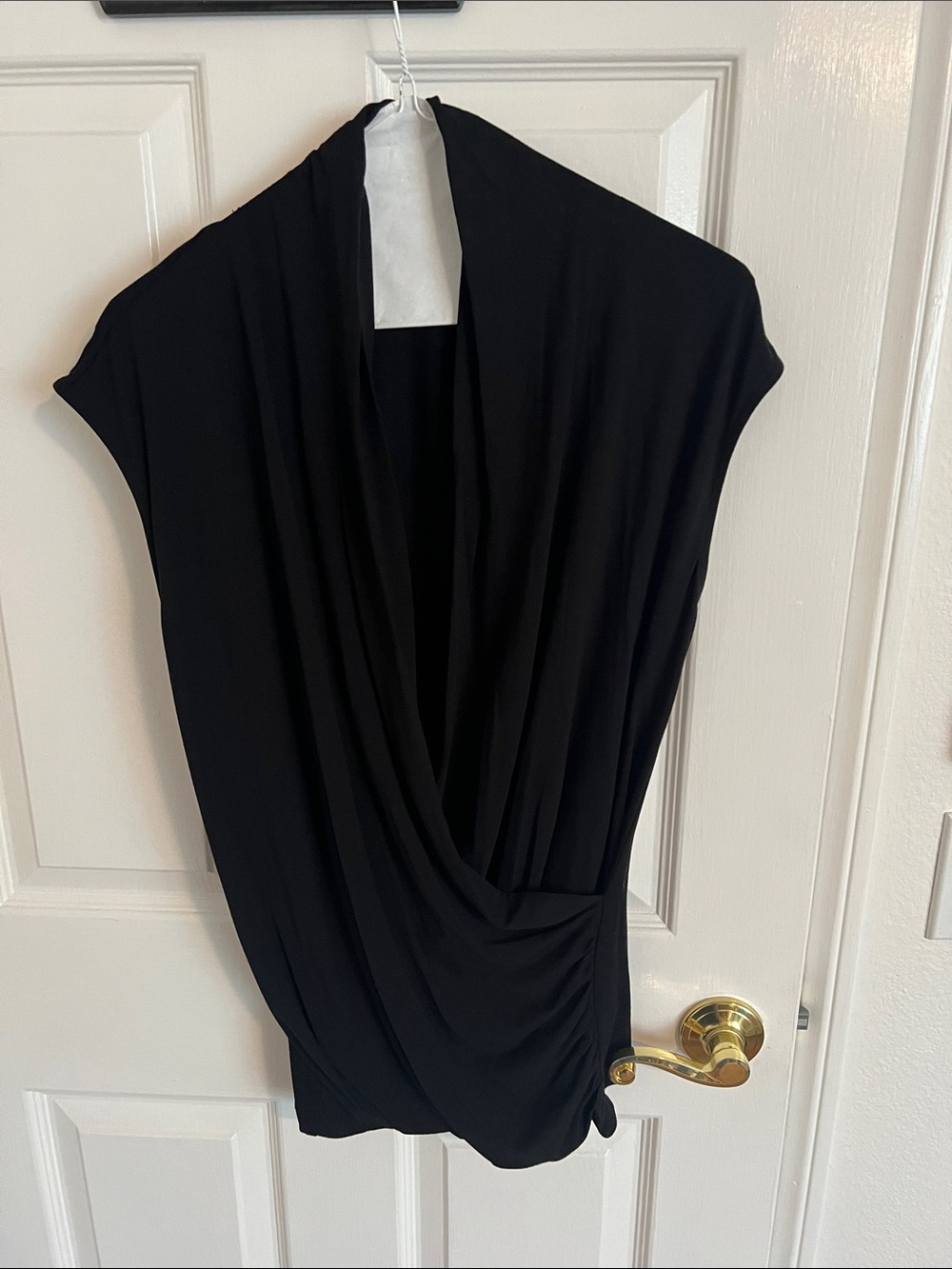 Black Draped V-Neck Women's Dress